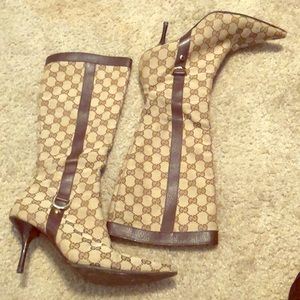 Gucci Canves Leather knee High Boots